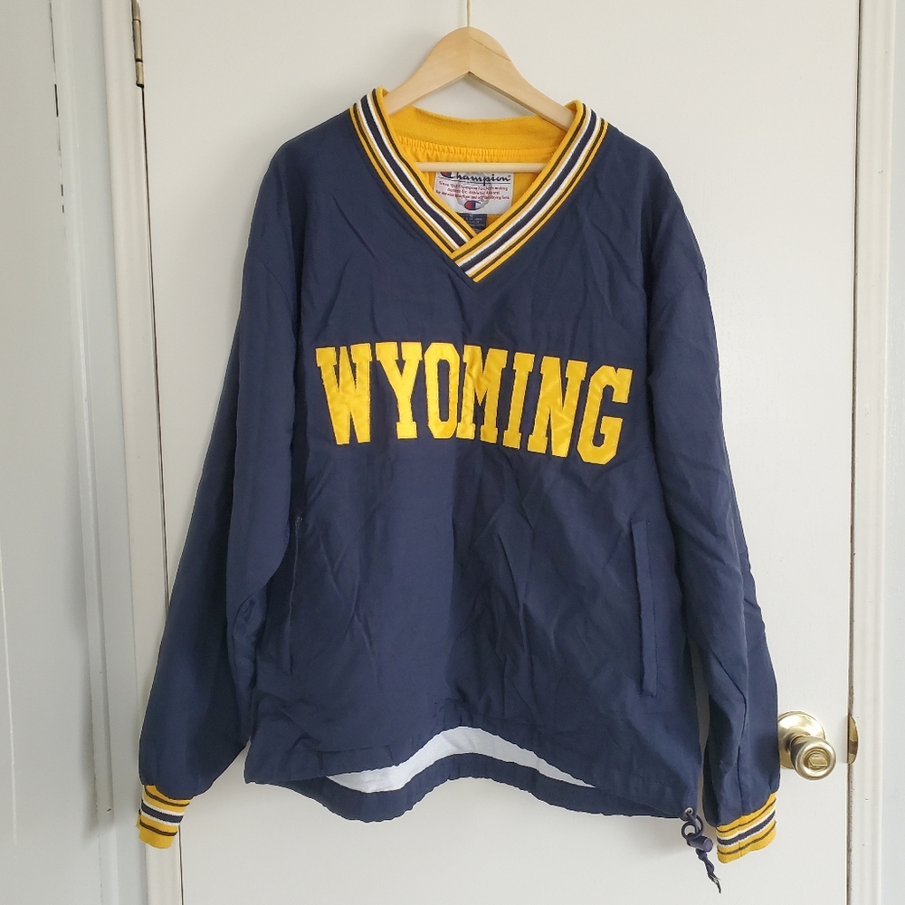 Champion Jacket Men's M Blue And Yellow Wyoming Spell Out Pullover